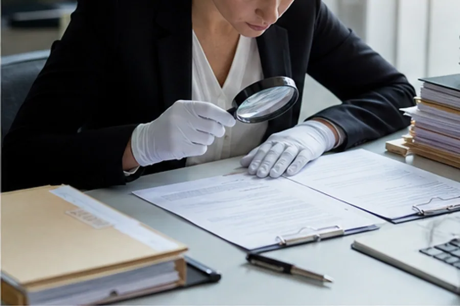 An auditor reviewing documents