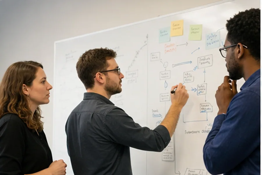 An IR team at a whiteboard