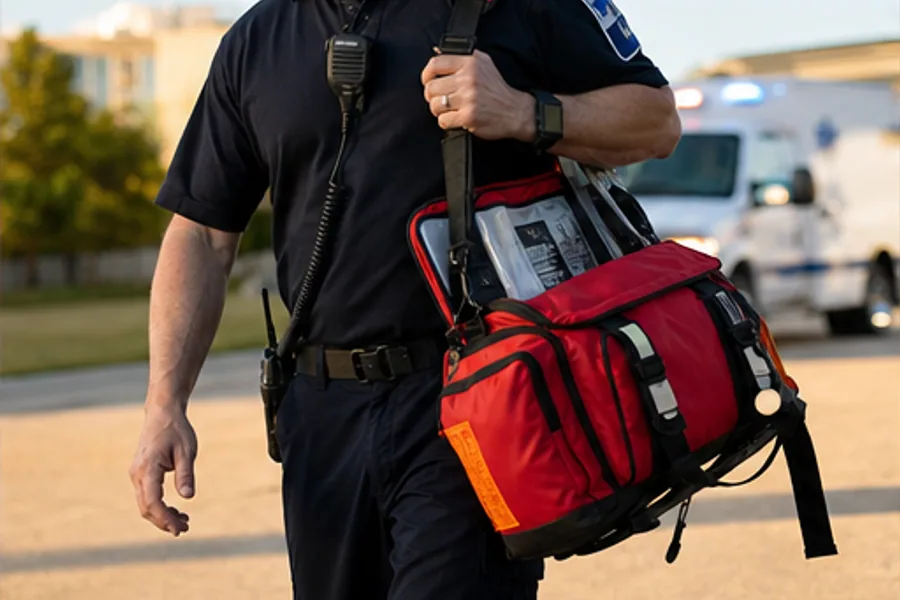 A paramedic with a jump bag