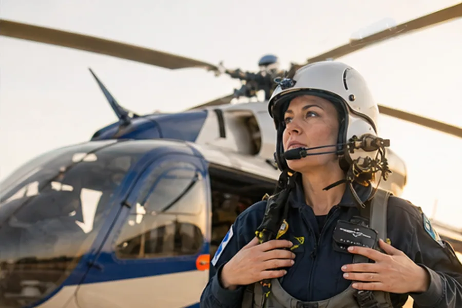 A medical helicopter on a pad