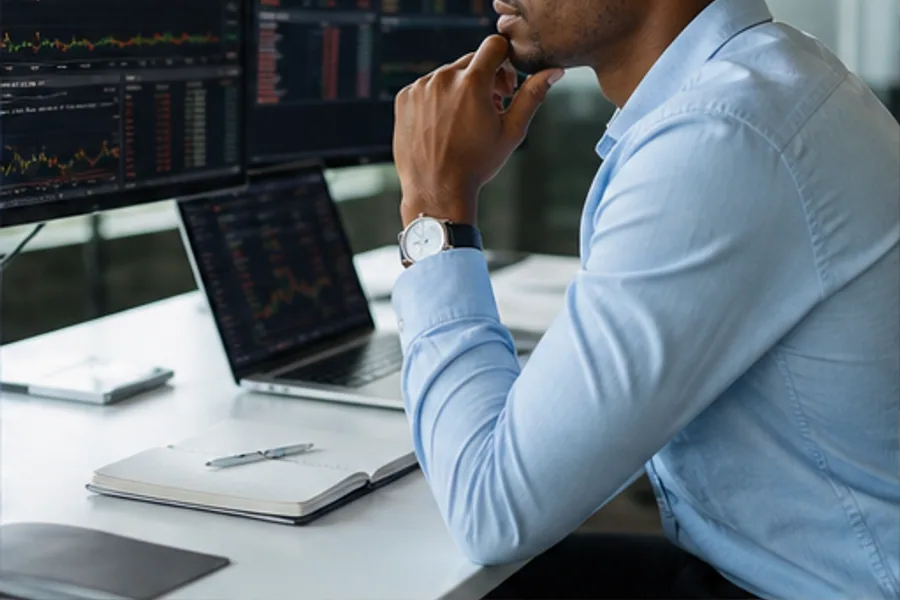 A research desk with market data