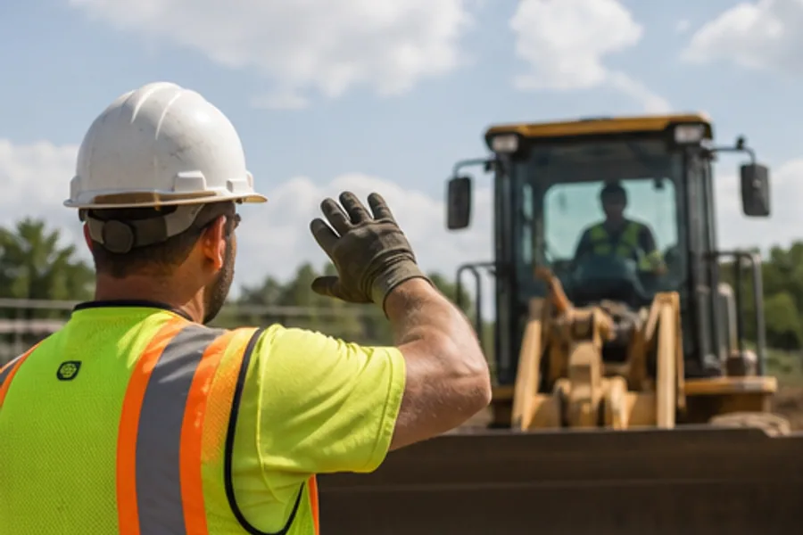 A spotter guiding a machine