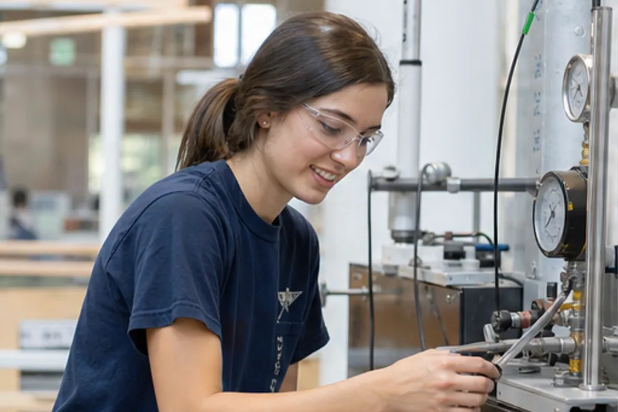 A co-op student at a test stand