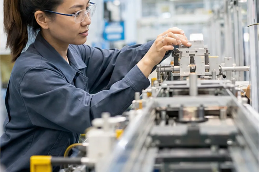 A production line in motion