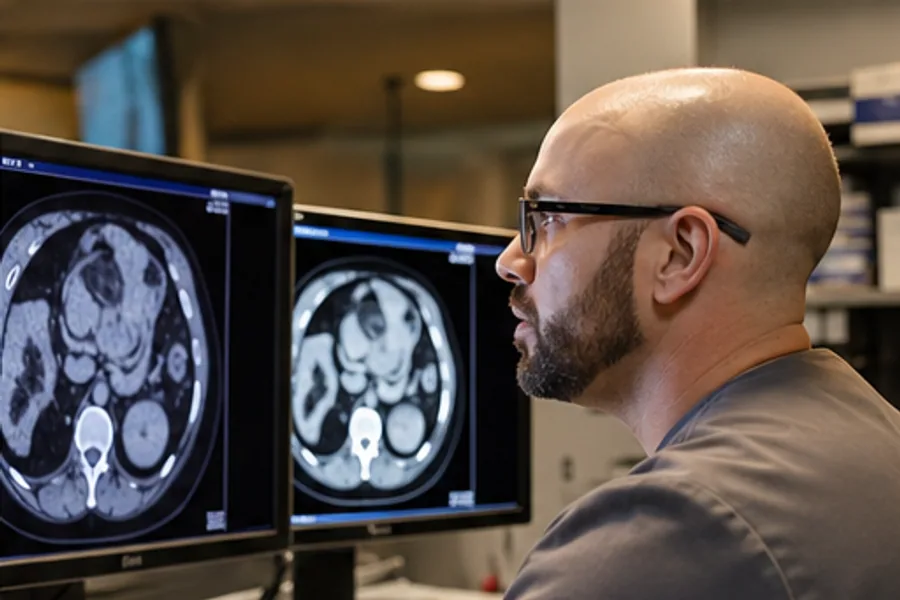 An MRI technologist at the console